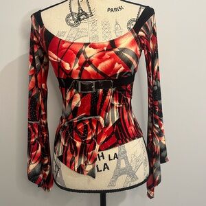 Elegant Y2K Red and Black Off-Shoulder Blouse